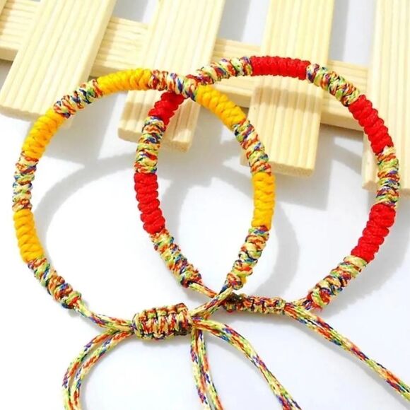 Vibrant Bohemian Braided Adjustable Rope Bracelet Red or Yellow - Picture 1 of 13